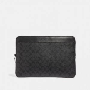 Coach Laptop Case In Signature Canvas - Men's Accessories - Black / Black / Oxblood | INRE0465