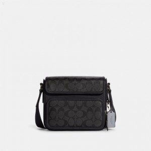 Coach Sullivan Flap Crossbody In Signature Canvas - Men's Crossbody Bags - Black / Charcoal | MPDF5211
