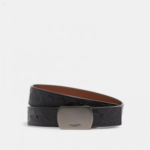 Coach Plaque Buckle Cut To Size Reversible Belt,38 Mm - Men's Belts - Black / Dark Saddle | YBXS9876