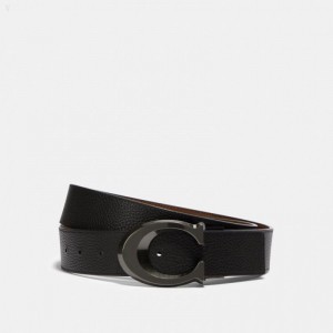 Coach Signature Buckle Cut To Size Reversible Belt,38 Mm - Men's Belts - Black / Dark Saddle | BVOF9404
