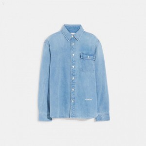 Coach Denim Shirt - Men's Shirts - Blue Blue | ZQWR2338