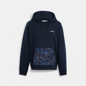 Coach Camo Printed Hoodie - Men's Hoodie - Blue | QSKI5556