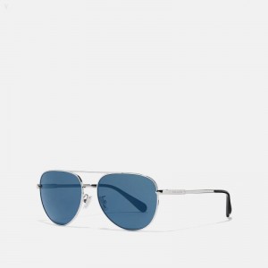 Coach Cooper Pilot Sunglasses - Men's Sunglasses - Blue | CNCL3282
