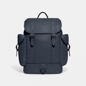 Coach Hitch Backpack In Signature Leather - Men's Backpacks - Blue | OZUE5017