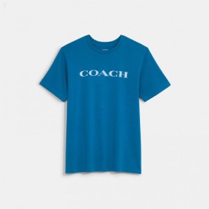 Coach Essential T Shirt In Organic Cotton - Men's T Shirts - Blue Sapphire | HEAA5510