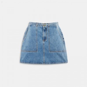 Coach Denim Skirt - Women's Skirts - Blue | XZDE9072