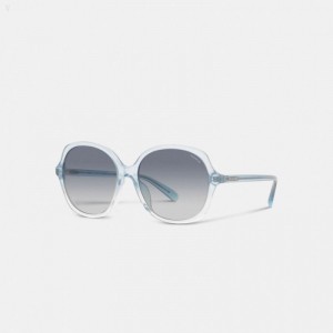 Coach Oversized Round Sunglasses - Women's Sunglasses - Blue | KVWP8963