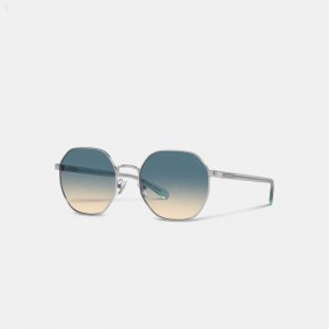 Coach Metal Hexagon Sunglasses - Women's Sunglasses - Blue Yellow | SRMF3512