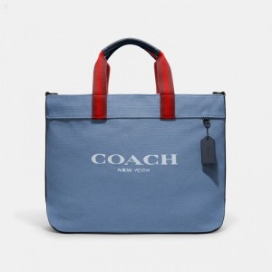 Coach Canvas Tote 38 - Men's Tote Bags - Blue / Black Copper | ESFU8092