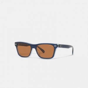 Coach Beveled Signature Square Sunglasses - Men's Sunglasses - Blue / Brown | BKXW2752