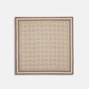 Coach Signature Print Silk Square Scarf - Women's Scarves - Bone | RFAU2303