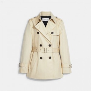 Coach Solid Short Trench - Women's Coats - Bone | URSD7502
