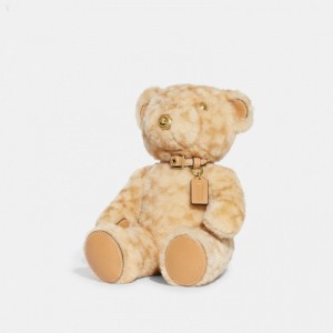 Coach Bear Collectible In Signature Shearling - Men's Accessories - Brass / Beige | YZTA1983