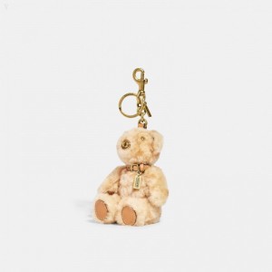 Coach Bear Bag Charm In Signature Shearling - Women's Accessories - Brass / Beige | AXHK2889