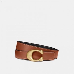 Coach C Hardware Reversible Belt,25 Mm - Women's Belts - Brass / Black / Saddle | NUQL7661
