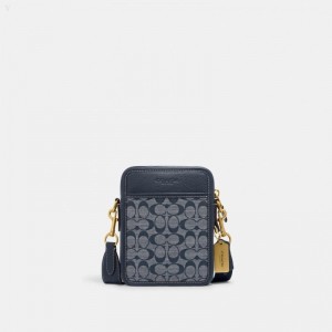 Coach Sullivan Crossbody In Signature Chambray - Men's Crossbody Bags - Brass / Blue | JDVQ5656