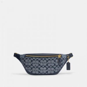 Coach Warren Belt Bag In Signature Chambray - Men's Crossbody Bags - Brass / Blue | AOEA9722