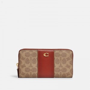 Coach Accordion Zip Wallet In Colorblock Signature Canvas - Women's Wallets - Brass / Brown / Rust | HJEZ3458