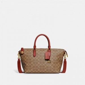 Coach Cara Satchel In Signature Canvas - Women's Handbag - Brass / Brown / Rust | BPYS6622