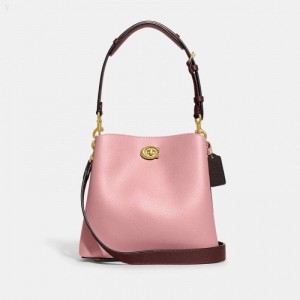 Coach Willow Bucket Bag In Colorblock - Women's Satchel Bags - Brass / Bubblegum Multicolor | FOHF2962