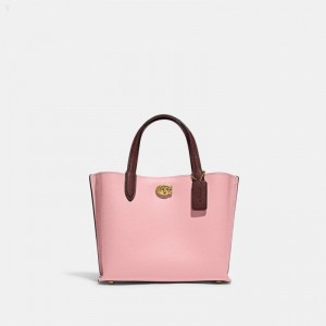 Coach Willow Tote 24 In Colorblock - Women's Tote Bags - Brass / Bubblegum Multicolor | ICHB8478