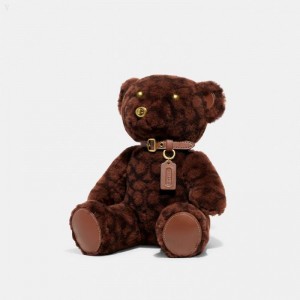 Coach Bear Collectible In Signature Shearling - Men's Accessories - Brass / Chocolate Brown | MVJU0198