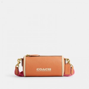 Coach Orion Barrel Bag - Men's Handbag - Brass / Faded Orange | VTBT4390