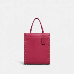Coach Mini Cashin Tote With Crystal Rivets - Women's Crossbody Bags - Brass / Hyacinth | EJYG3676