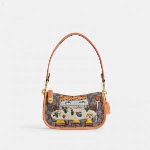 Coach Coach X Observed By Us Swinger 20 In Signature Jacquard - Women's Handbag - Brass / Oak Maple | YJOM9650