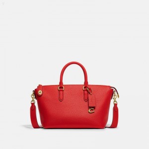 Coach Cara Satchel - Women's Satchel Bags - Brass / Red | EHVT1593
