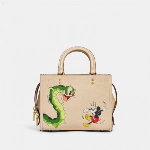 Coach Disney X Coach Rogue 25 In Regenerative Leather With Mickey Mouse And Caterpillar - Men's Handbag - Brass / White | SZAC9545