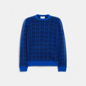 Coach Signature Sweater - Men's Sweater - Bright Blue | INEV4382