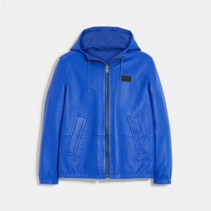 Coach Reversible Leather Jacket - Men's Jackets - Bright Blue / Bright Blue Sig | JABV3157