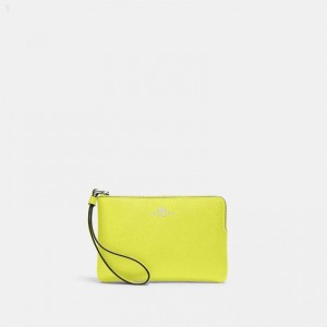 Coach Corner Zip Wristlet - Women's Wallets - Bright Yellow | QIAG7252