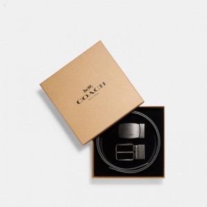 Coach Boxed Harness Plaque Reversible Belt In Signature Canvas - Men's Belts - Brown | JURI8705