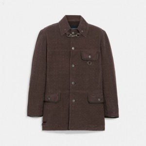 Coach Denim Peacoat - Men's Coats - Brown | FJAP0925