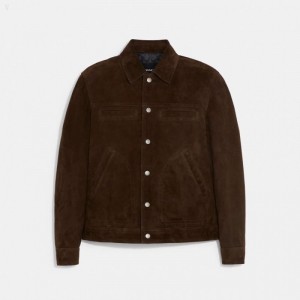 Coach Suede Jacket - Men's Jackets - Brown | HXBW2446