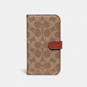 Coach Iphone 14 Pro Folio In Signature Canvas - Women's Accessories - Brown | HFTD9881