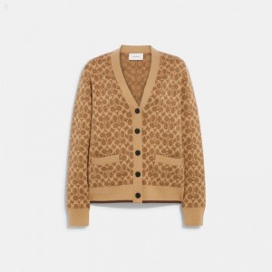 Coach Signature Cardigan - Women's Tops - Brown | PWBJ6084