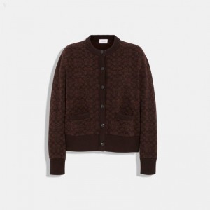Coach Signature Knit Set Cardigan - Women's Tops - Brown | SYXX3555