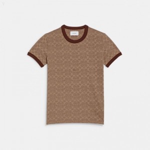 Coach Signature T Shirt - Women's T Shirts - Brown | MZMA6515