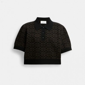 Coach Sporty Cropped Polo - Women's Tops - Brown | NWUO2773