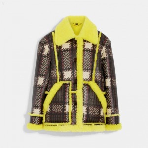 Coach Plaid Shearling Aviator - Women's Coats - Brown / Cream | DOVI0491