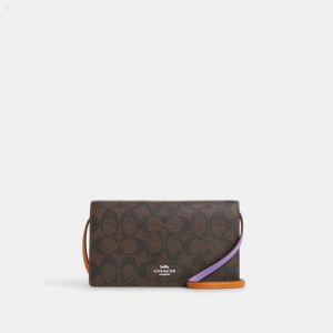Coach Anna Foldover Clutch Crossbody In Colorblock Signature Canvas - Women's Crossbody Bags - Brown / Iris Multicolor | ICON0585