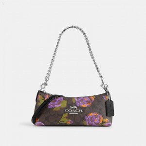 Coach Charlotte Shoulder Bag In Signature Canvas With Rose Print - Women's Shoulder Bags - Brown / Iris Multicolor | EKQJ4337