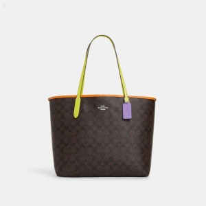 Coach City Tote In Colorblock Signature Canvas - Women's Tote Bags - Brown / Iris Multicolor | KGXF2377