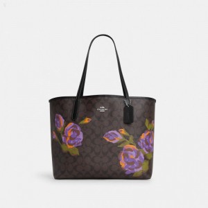 Coach City Tote In Signature Canvas With Rose Print - Women's Tote Bags - Brown / Iris Multicolor | PFOZ8725