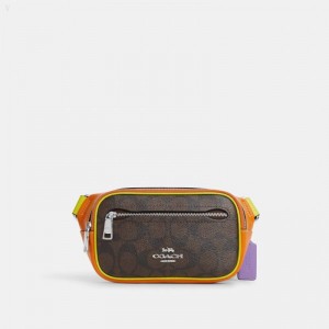 Coach Mini Belt Bag In Colorblock Signature Canvas - Women's Crossbody Bags - Brown / Iris Multicolor | YAYO4264