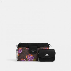 Coach Poppy Crossbody In Signature Canvas With Rose Print - Women's Crossbody Bags - Brown / Iris Multicolor | IXJI9642