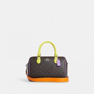 Coach Rowan Satchel In Colorblock Signature Canvas - Women's Satchel Bags - Brown / Iris Multicolor | IIZX5887